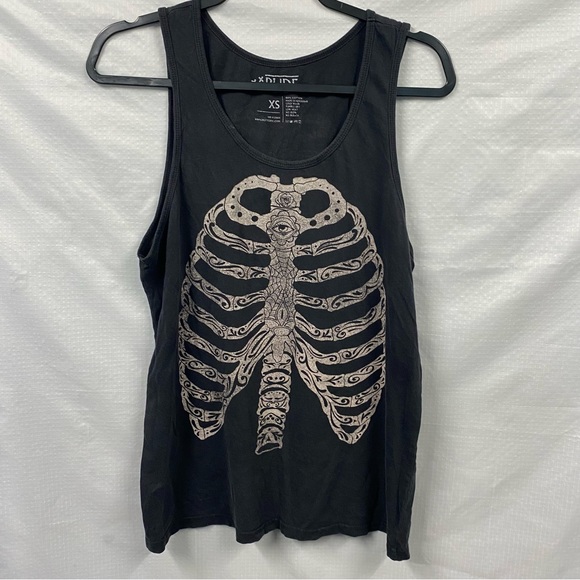 Rude Rib Cage Tank Top faded black front and back design size XS Hot Topic - Picture 1 of 4